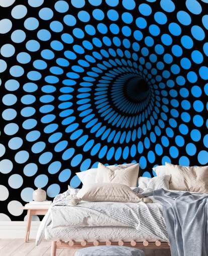 Papel de parede túnel pontilhado azul 3D