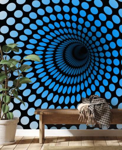 Papier peint tunnel 3D en pointillés bleus