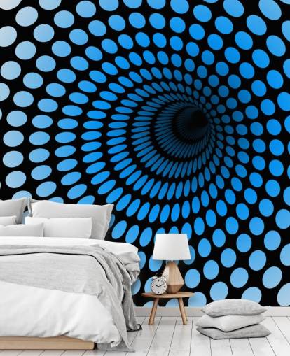 Papel de parede túnel pontilhado azul 3D