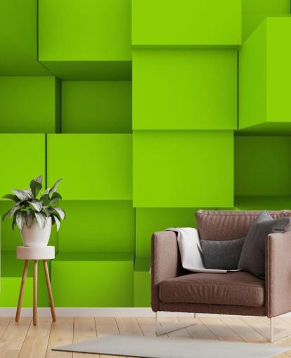Papel de parede 3D Green Cube