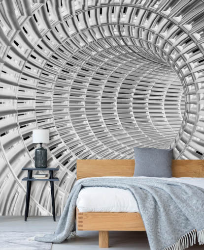 Silver and White Metal 3D Tunnel Wallpaper