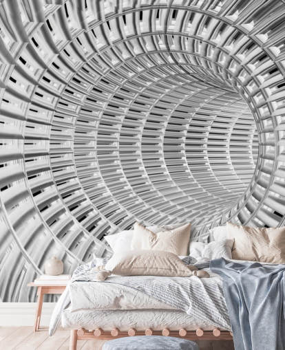 3D-Tunnel-Tapete, silberfarben und