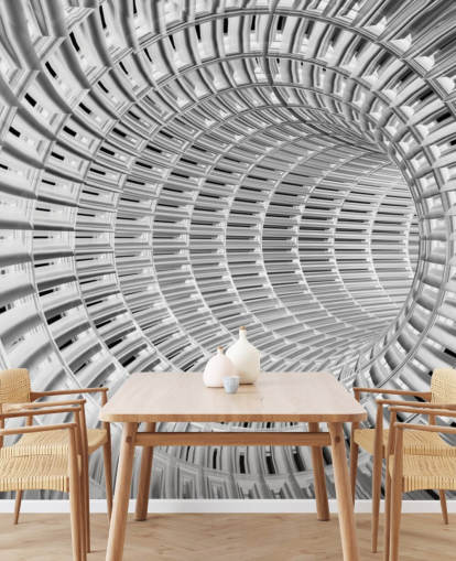 Silver and White Metal 3D Tunnel Wallpaper