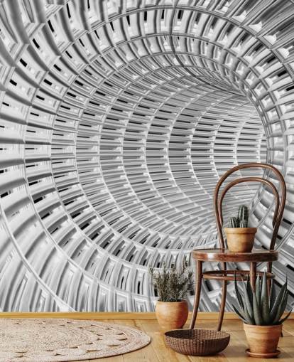 Silver and White Metal 3D Tunnel Wallpaper Silver and White Metal 3D Tunnel Wallpaper