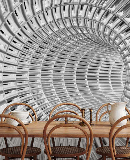 Silver and White Metal 3D Tunnel Wallpaper