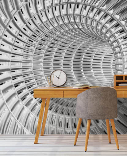 Papel de parede de túnel 3D de prata e metal branco Papel de parede de túnel 3D de prata e metal branco