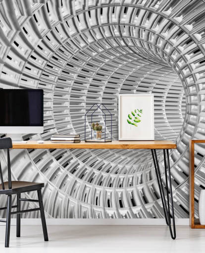 Silver och vit metall 3D Tunnel Bakgrund Silver och vit metall 3D Tunnel Bakgrund