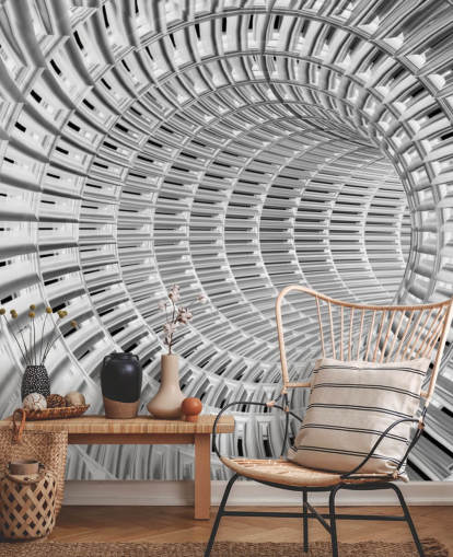 Silver and White Metal 3D Tunnel Wallpaper
