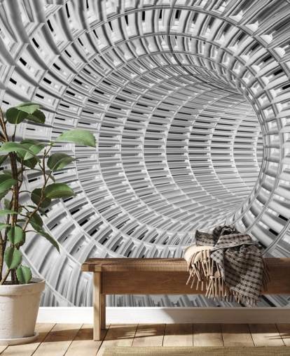 3D-Tunnel-Tapete, silberfarben und