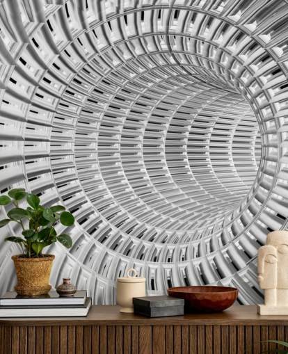 3D-Tunnel-Tapete, silberfarben und