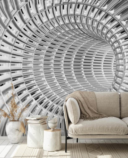Papel de parede de túnel 3D de prata e metal branco