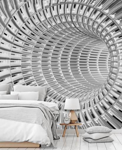 Carta da parati tunnel 3D in metallo argento e bianco