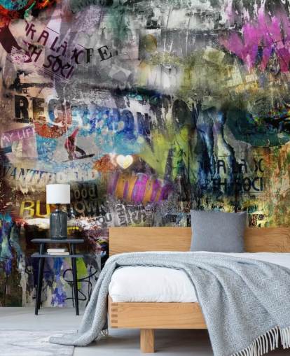 colorido mural de papel pintado de graffiti personalizable llamado Grunge para dormitorios