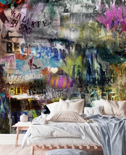 carta da parati murale colorata personalizzabile con graffiti chiamata Grunge per camere da letto carta da parati murale colorata personalizzabile con graffiti chiamata Grunge per camere da letto