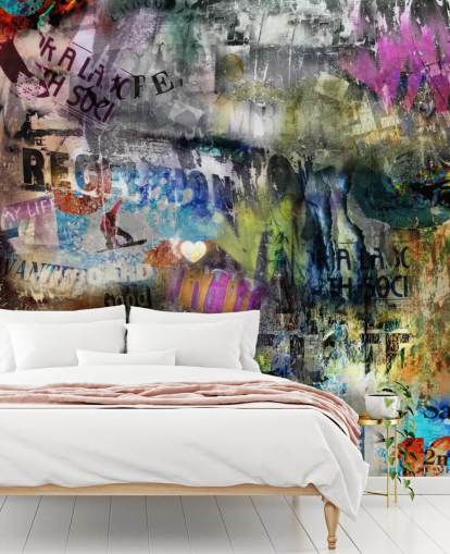 mural colorido de papel de parede de grafite personalizável chamado Grunge para quartos