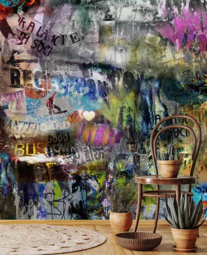 Buntes personalisierbares Graffiti-Tapeten-Wandbild namens Grunge für Schlafzimmer