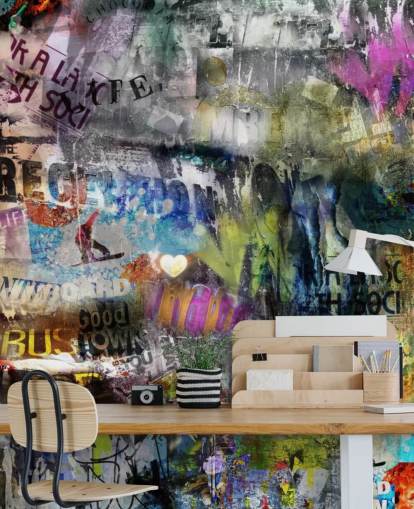 colorido mural de papel pintado de graffiti personalizable llamado Grunge para dormitorios