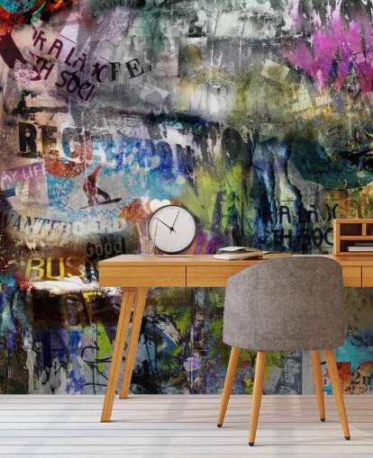 mural colorido de papel de parede de grafite personalizável chamado Grunge para quartos mural colorido de papel de parede de grafite personalizável chamado Grunge para quartos