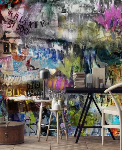 farverigt tilpasselig graffiti tapetmaleri kaldet Grunge til soveværelser