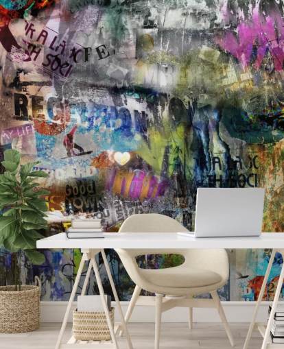 colorful customizable graffiti wallpaper mural called Grunge for bedrooms