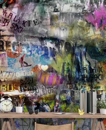 fargerikt tilpassbart graffiti tapet veggmaleri kalt Grunge for soverom