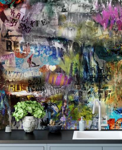 Buntes personalisierbares Graffiti-Tapeten-Wandbild namens Grunge für Schlafzimmer