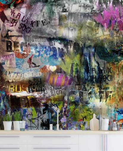 colorido mural de papel pintado de graffiti personalizable llamado Grunge para dormitorios