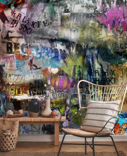 colorful customizable graffiti wallpaper mural called Grunge for bedrooms