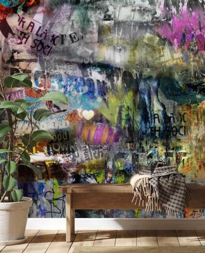 färgglad anpassningsbar graffiti tapet väggmålning som heter Grunge för sovrum
