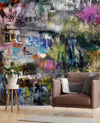 carta da parati murale colorata personalizzabile con graffiti chiamata Grunge per camere da letto