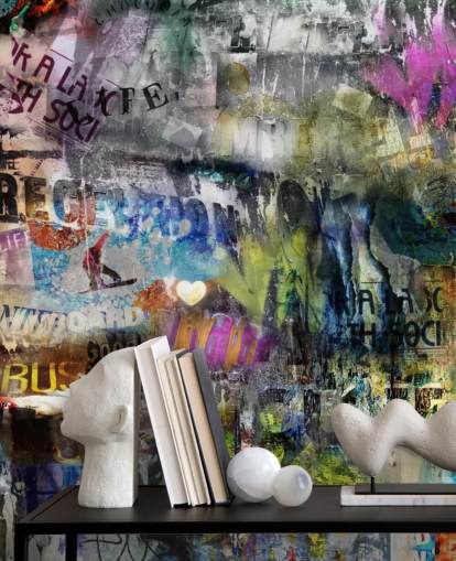 colorido mural de papel pintado de graffiti personalizable llamado Grunge para dormitorios
