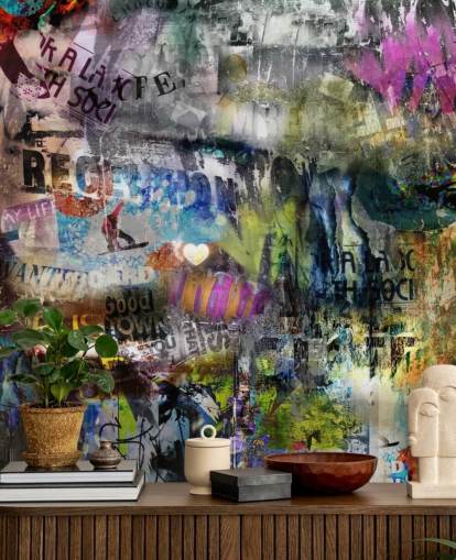 colorful customizable graffiti wallpaper mural called Grunge for bedrooms