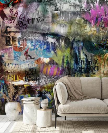 colorful customizable graffiti wallpaper mural called Grunge for bedrooms
