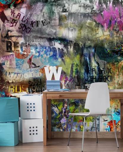 kleurrijke aanpasbare graffitibehangmuurschildering genaamd Grunge voor slaapkamers kleurrijke aanpasbare graffitibehangmuurschildering genaamd Grunge voor slaapkamers