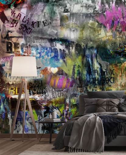 mural colorido de papel de parede de grafite personalizável chamado Grunge para quartos mural colorido de papel de parede de grafite personalizável chamado Grunge para quartos