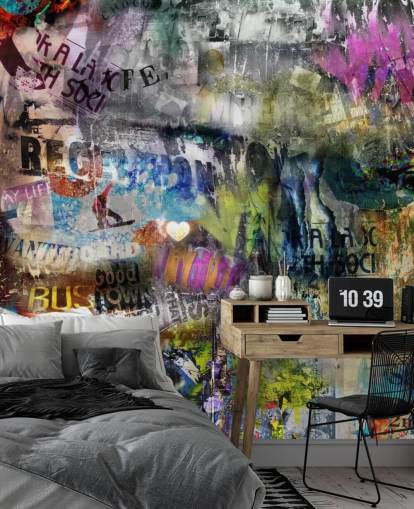 färgglad anpassningsbar graffiti tapet väggmålning som heter Grunge för sovrum färgglad anpassningsbar graffiti tapet väggmålning som heter Grunge för sovrum