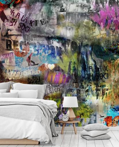 colorido mural de papel pintado de graffiti personalizable llamado Grunge para dormitorios