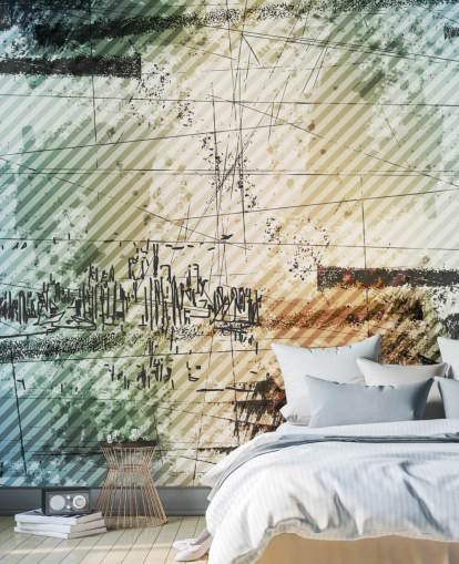 Blauw en grijs abstract behang