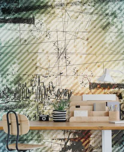 Papel pintado abstracto azul y gris