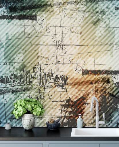 Papier Peint Abstrait Bleu et Gris