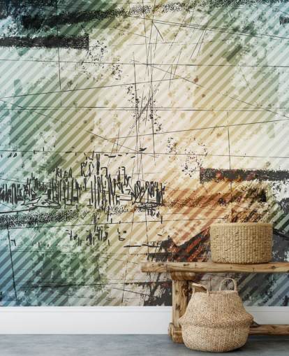 Blauw en grijs abstract behang