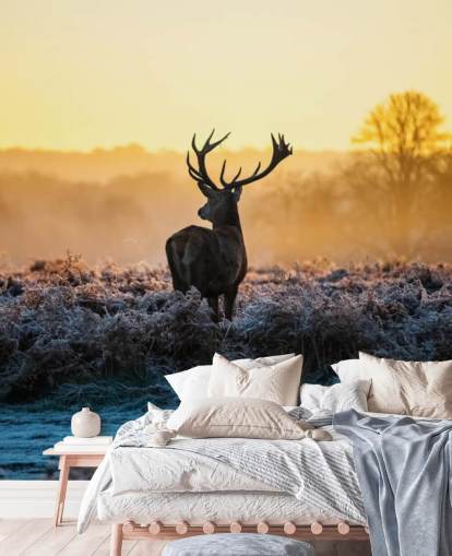 Red Deer Solopgang Vægmaleri Baggrund Red Deer Solopgang Vægmaleri Baggrund