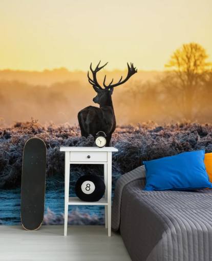 Red Deer Sunrise Muurschildering Behang