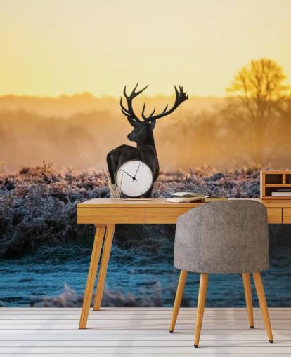 Red Deer Soloppgang Veggmaleri Bakgrunn