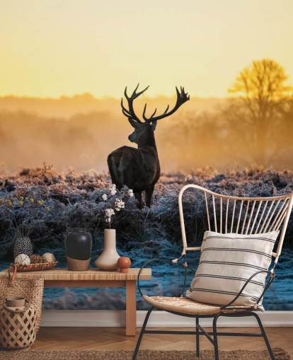 Red Deer Soloppgang Veggmaleri Bakgrunn