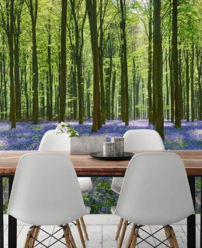 mural de papel pintado de bosque azul y verde llamado Bluebell Forest para dormitorios, salas de estar y cocinas mural de papel pintado de bosque azul y verde llamado Bluebell Forest para dormitorios, salas de estar y cocinas