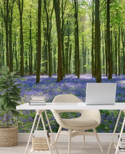 mural de papel de parede florestal azul e verde chamado Bluebell Forest para quartos, salas de estar e cozinhas mural de papel de parede florestal azul e verde chamado Bluebell Forest para quartos, salas de estar e cozinhas