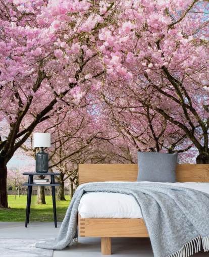 papel pintado rosa personalizable de cerezos en flor llamado Cherry Blossom Trees para dormitorios
