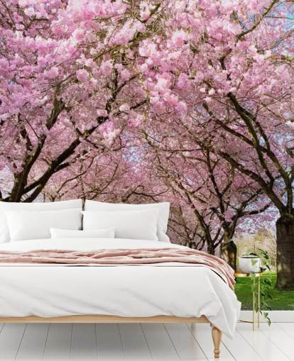 papel pintado rosa personalizable de cerezos en flor llamado Cherry Blossom Trees para dormitorios