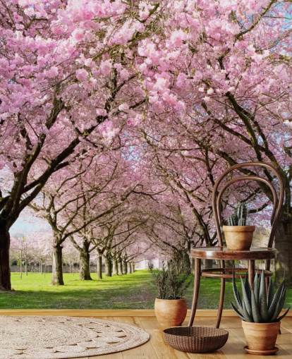 papel pintado rosa personalizable de cerezos en flor llamado Cherry Blossom Trees para dormitorios